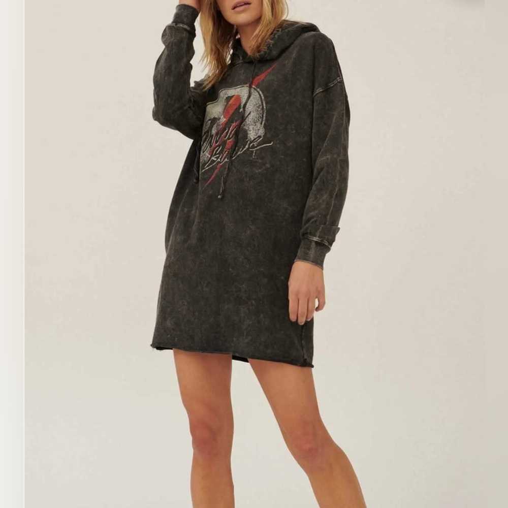 David Bowie Hoodie Sweater Dress Tunic Vintage Canvas Sz Medium Distressed Rock
